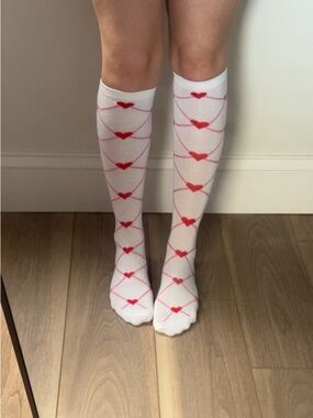 White Knee-High Socks heart pattern used socks